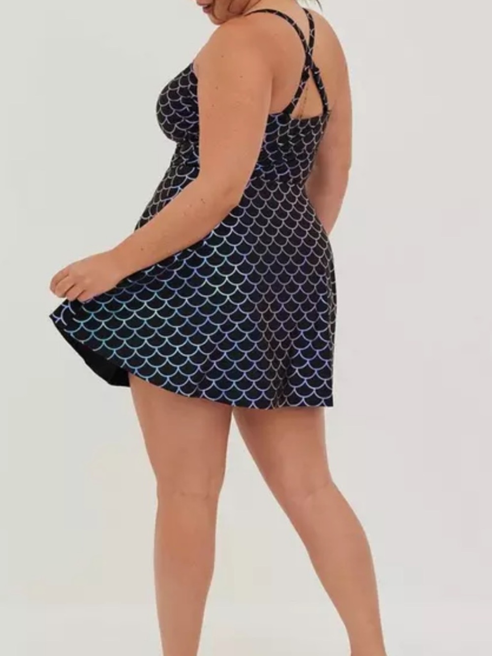 torrid Black Iridescent Mermaid-Scale Lattice Front Swim Dress size 2 - Picture 10 of 11